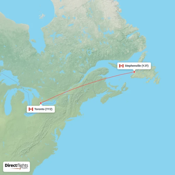 Toronto - Stephenville direct flight map