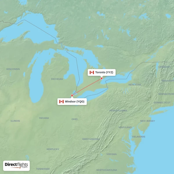 Toronto - Windsor direct flight map