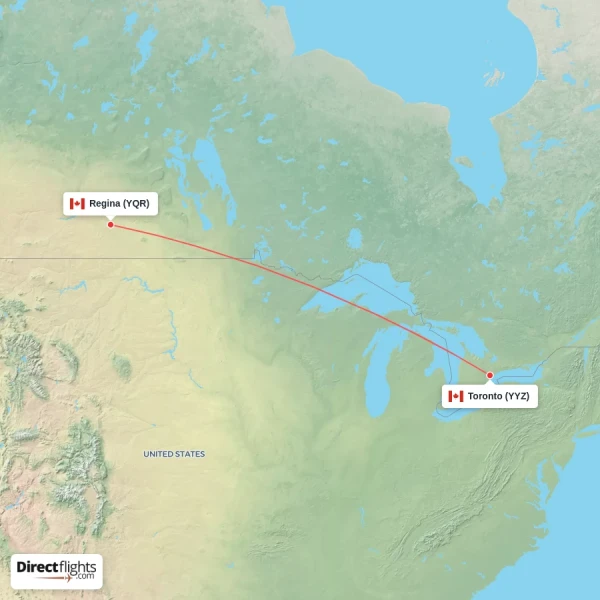 Toronto - Regina direct flight map