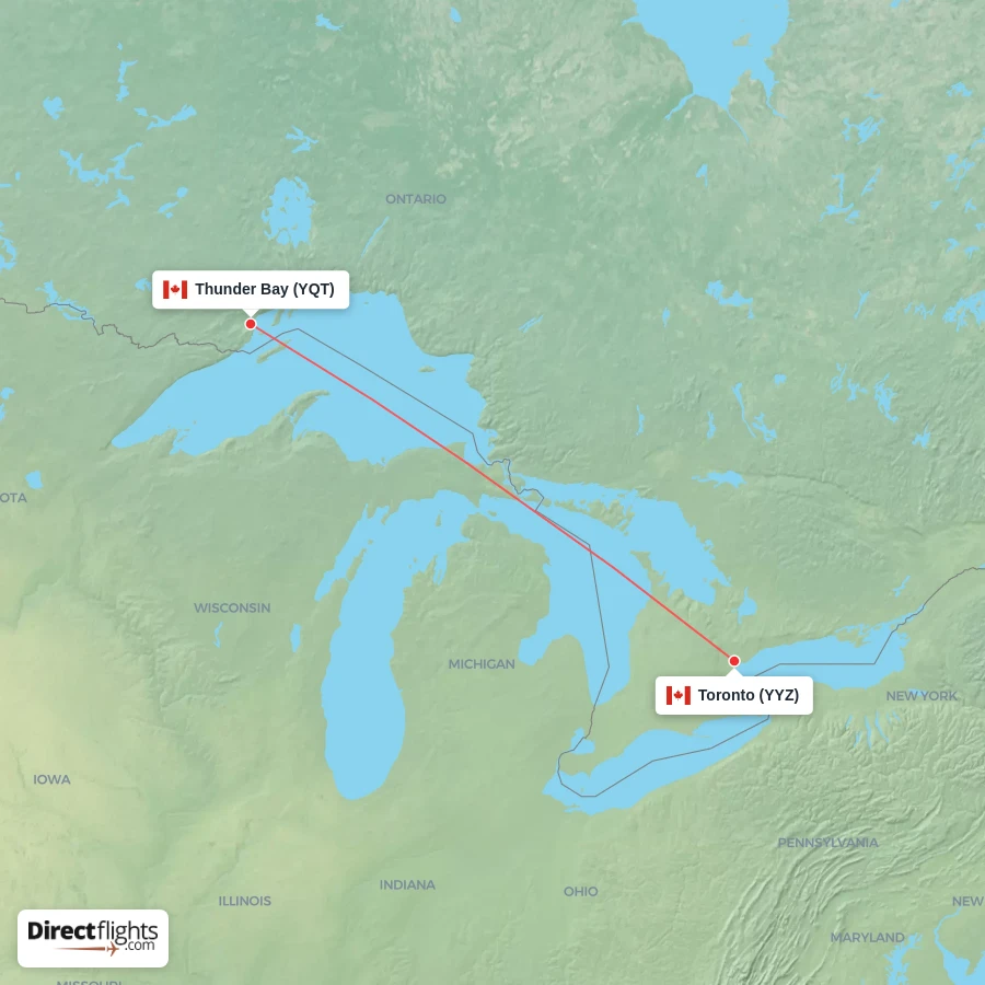 YYZ - YQT route map