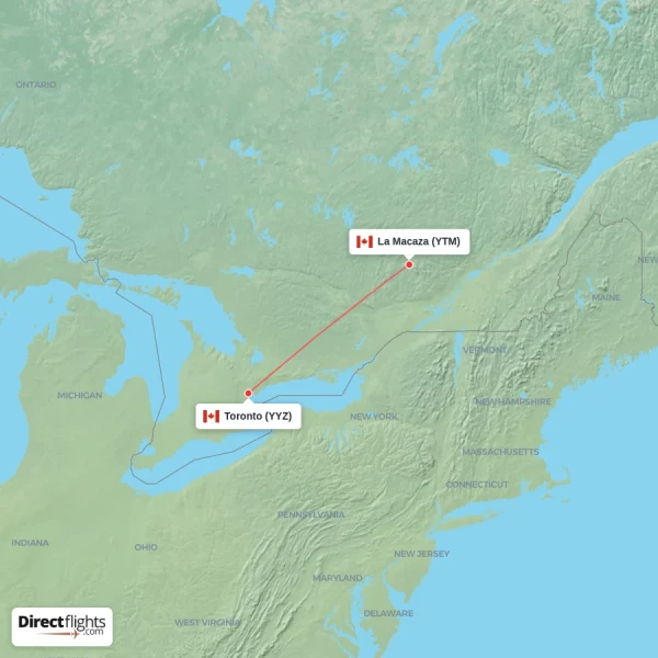 Toronto - La Macaza direct flight map