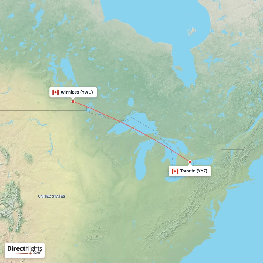 YYZ - YWG route map