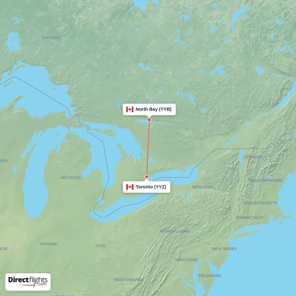 Toronto - North Bay direct flight map