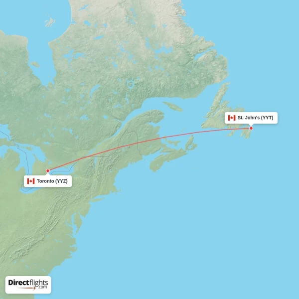 Toronto - St. John's direct flight map