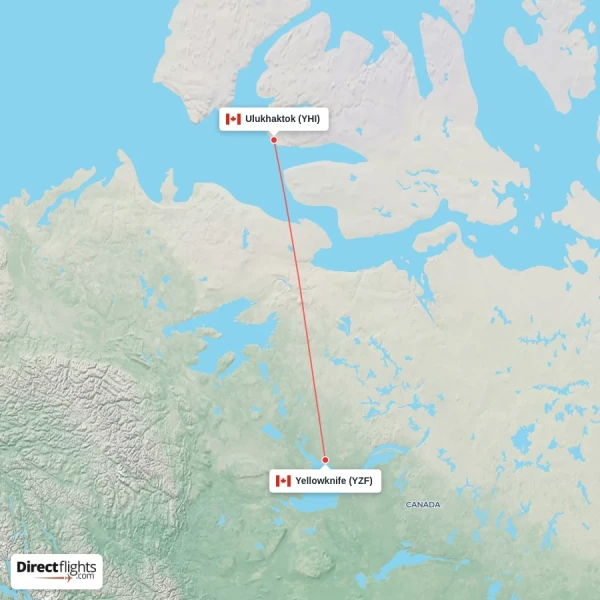 Yellowknife - Ulukhaktok direct flight map