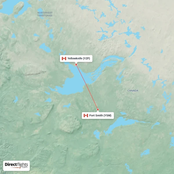 Yellowknife - Fort Smith direct flight map