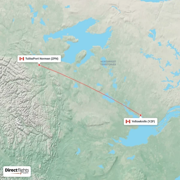 Yellowknife - Tulita/Fort Norman direct flight map
