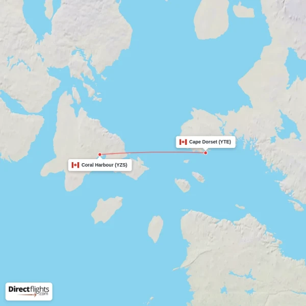 Coral Harbour - Cape Dorset direct flight map