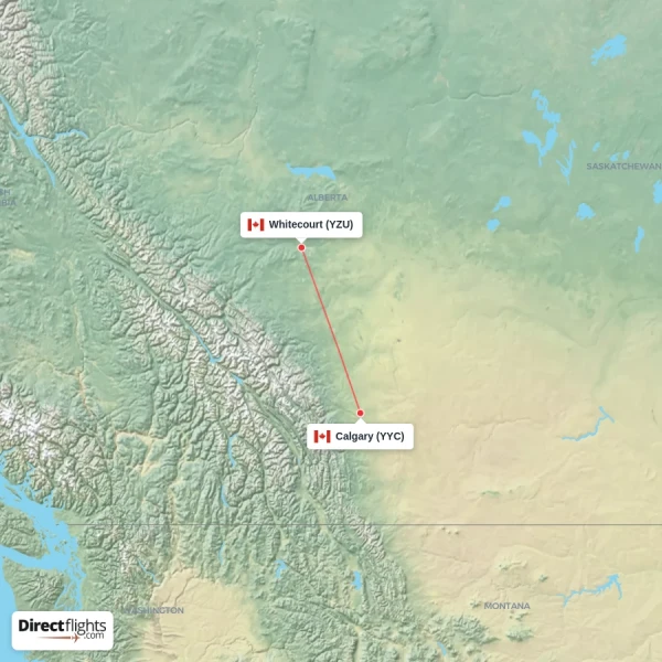Whitecourt - Calgary direct flight map