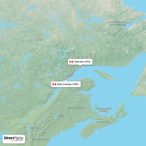 Sept-Iles - Baie Comeau direct flight map