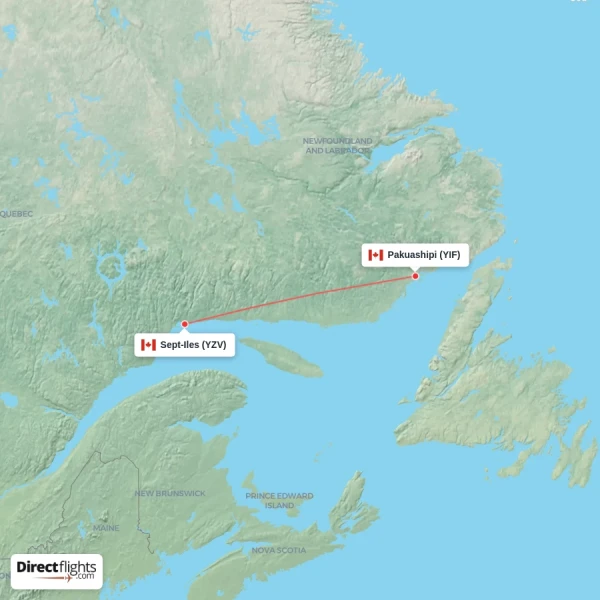 Sept-Iles - Pakuashipi direct flight map