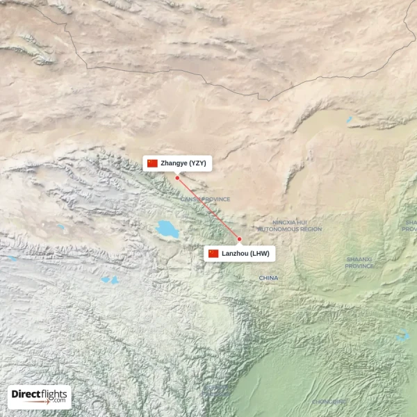 Zhangye - Lanzhou direct flight map
