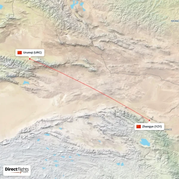Zhangye - Urumqi direct flight map