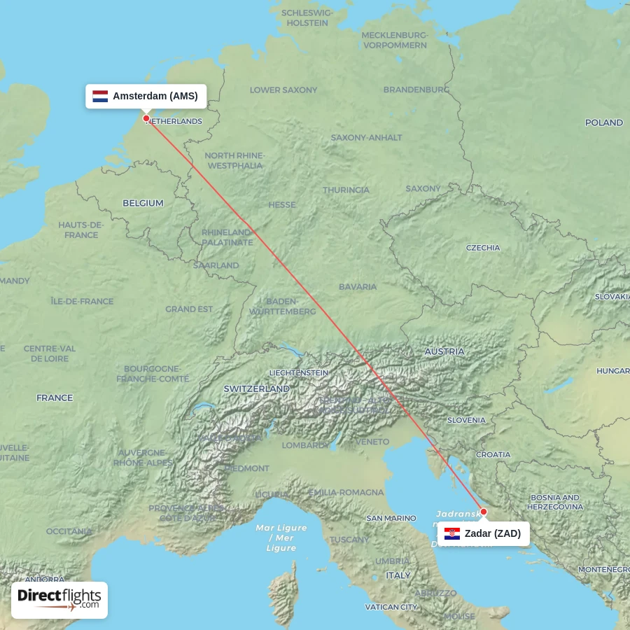 ZAD - AMS route map