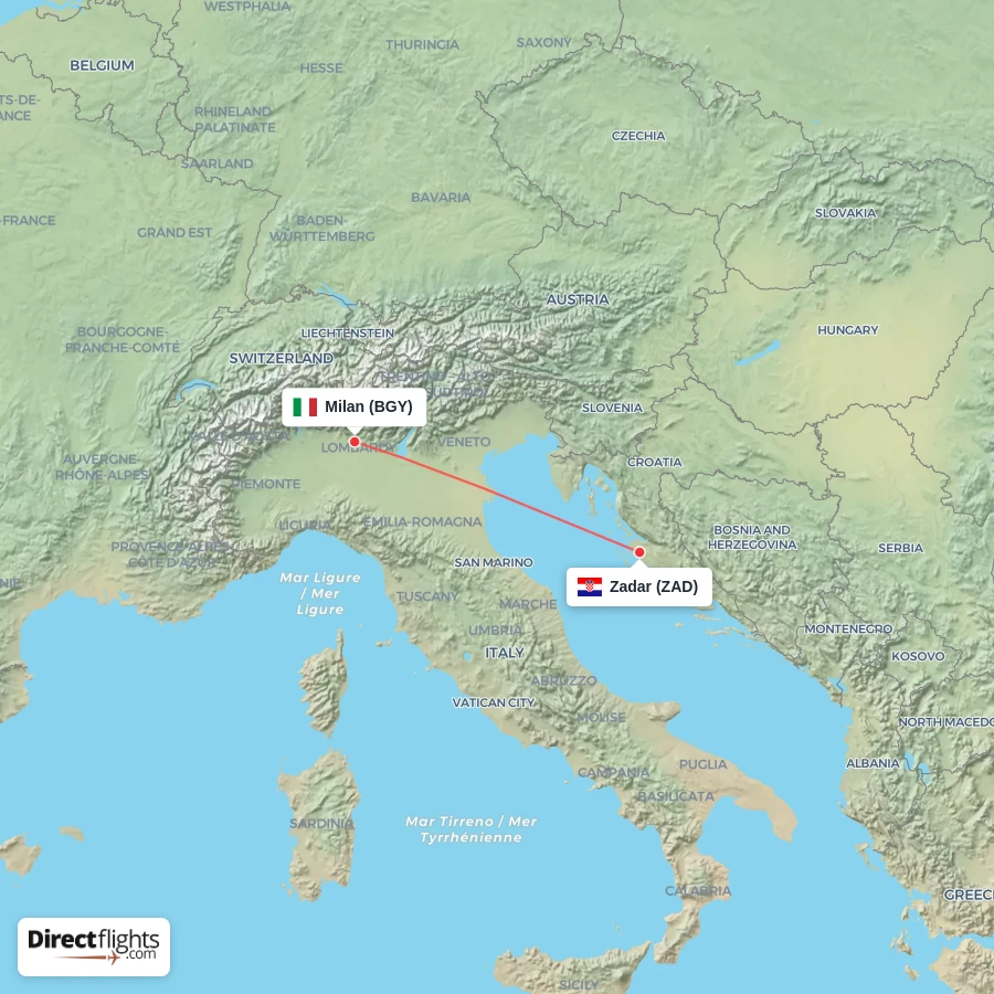 ZAD - BGY route map