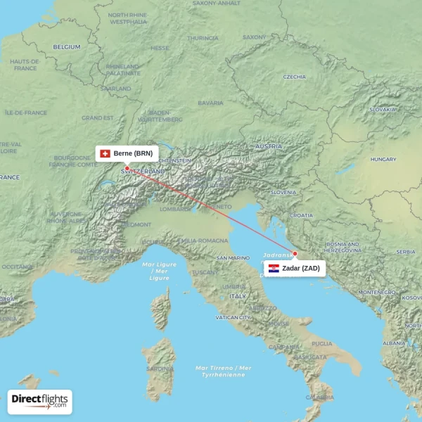 Zadar - Berne direct flight map