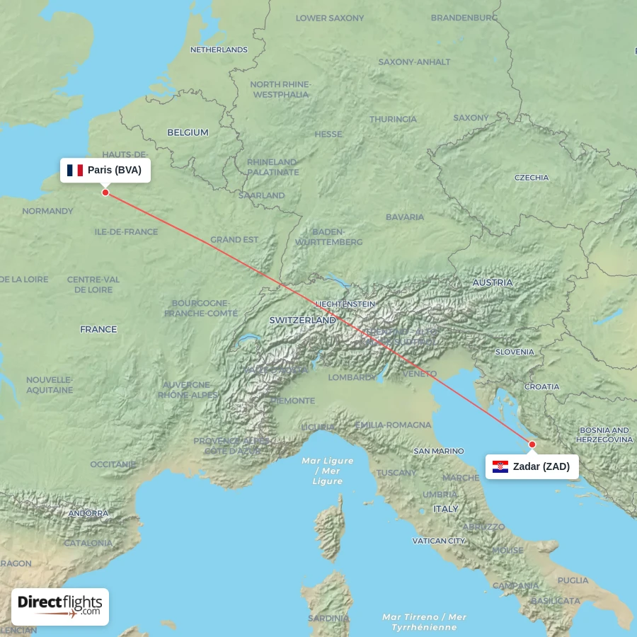 ZAD - BVA route map