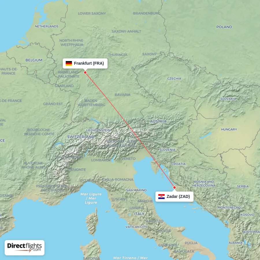 ZAD - FRA route map