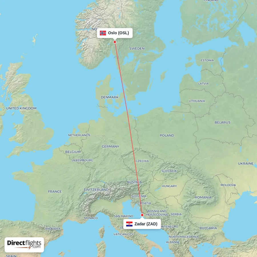 ZAD - OSL route map