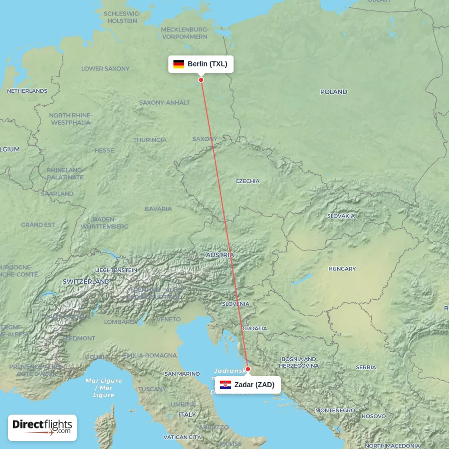 ZAD - TXL route map