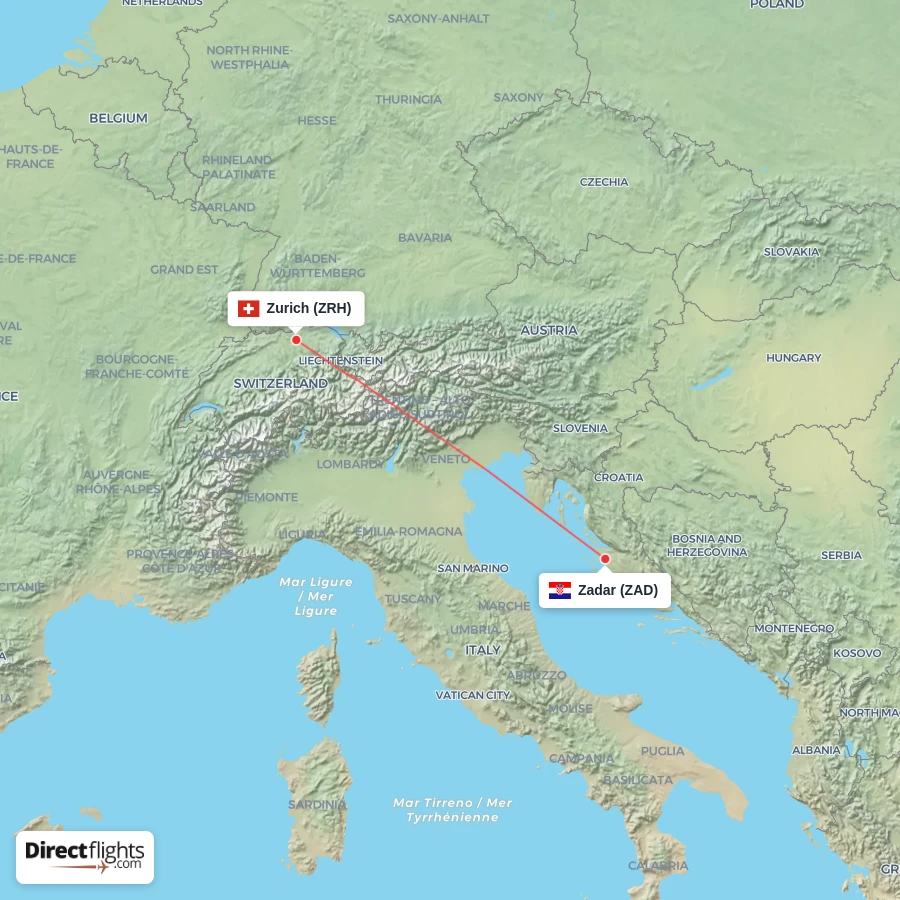 ZAD - ZRH route map