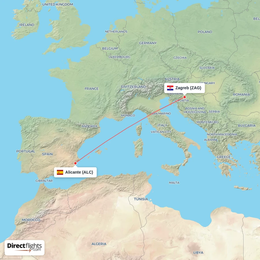 ZAG - ALC route map