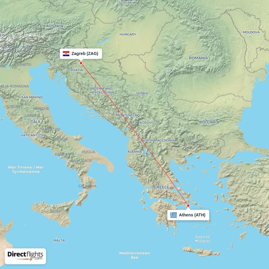 ZAG - ATH route map