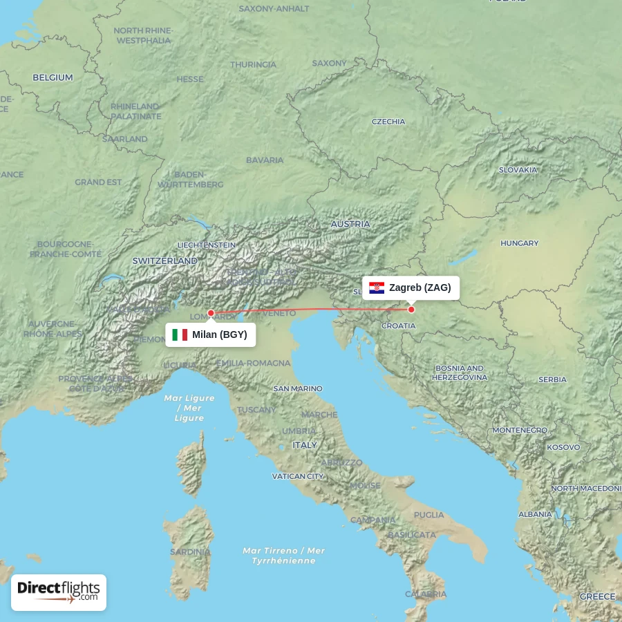 ZAG - BGY route map