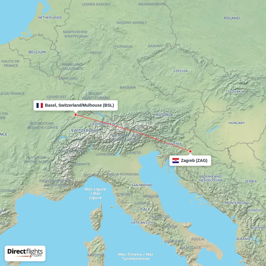 ZAG - BSL route map