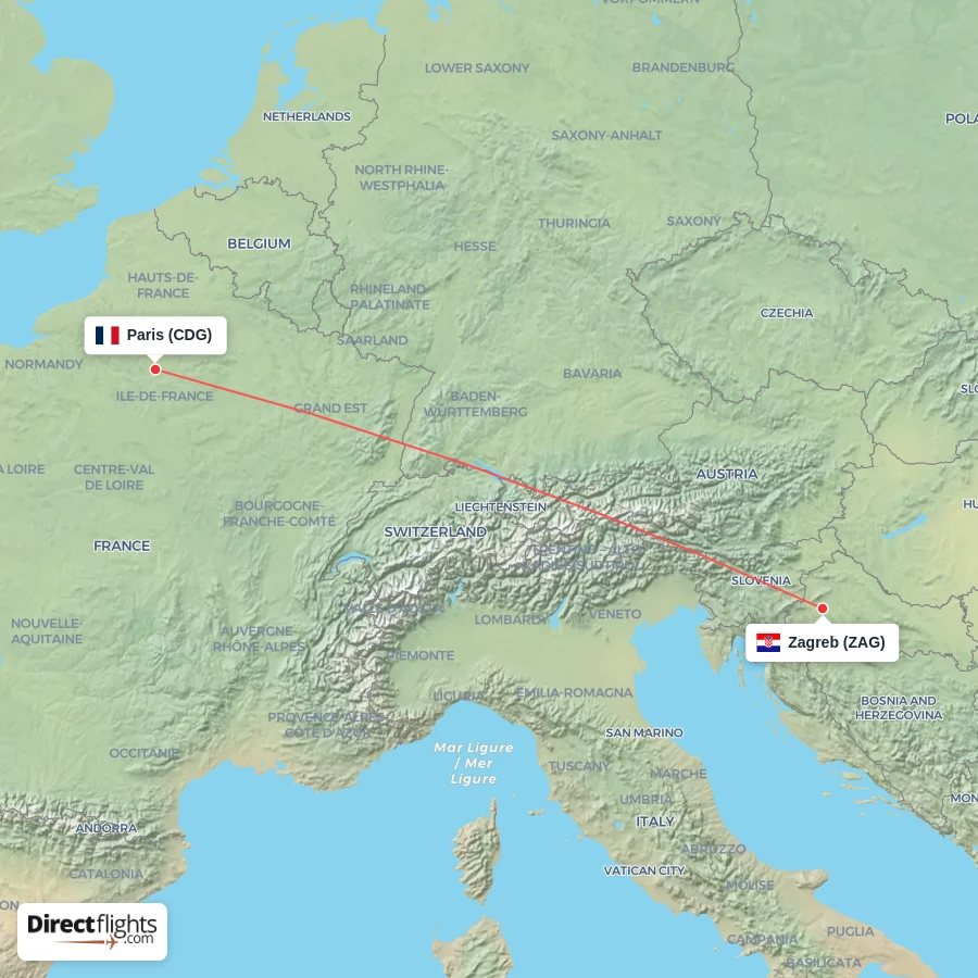 ZAG - CDG route map