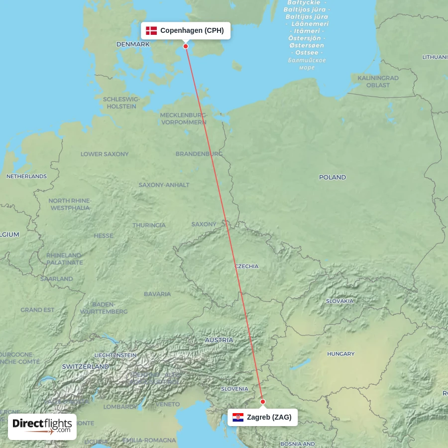 ZAG - CPH route map