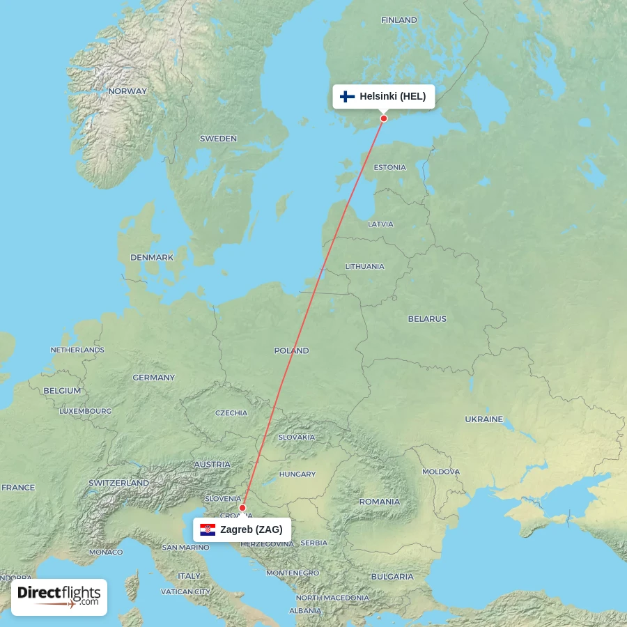 ZAG - HEL route map