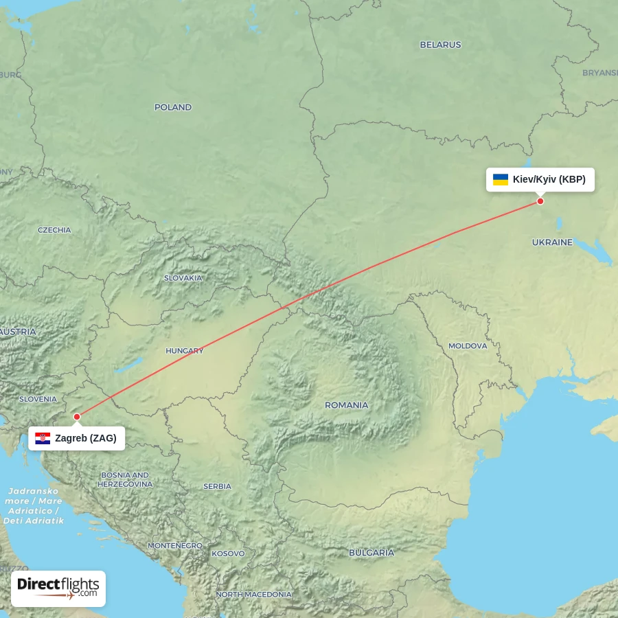 ZAG - KBP route map
