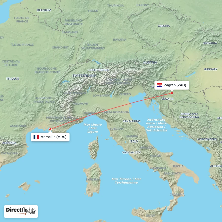 ZAG - MRS route map