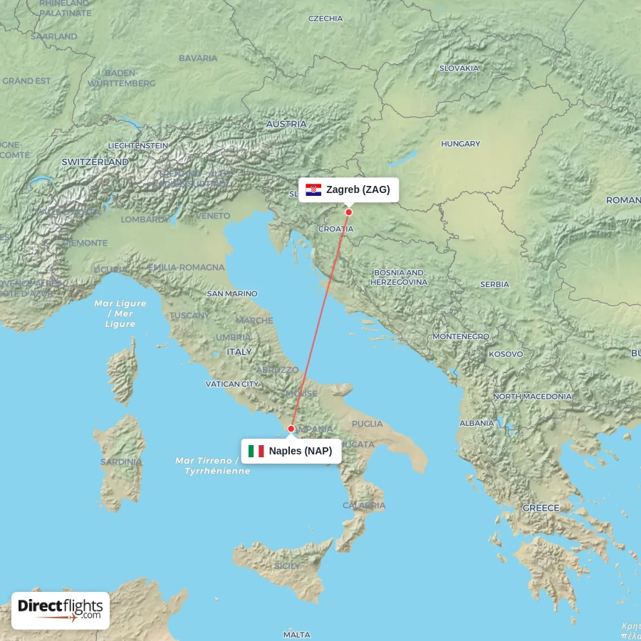 ZAG - NAP route map