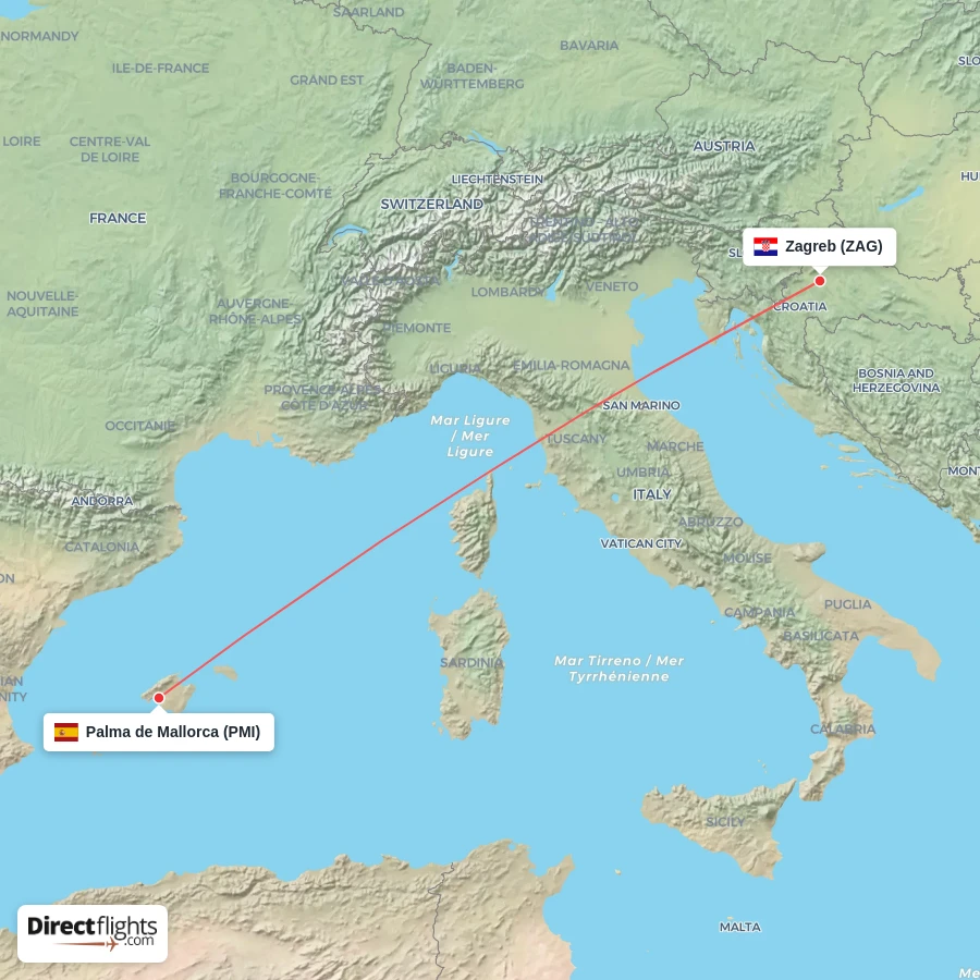 ZAG - PMI route map