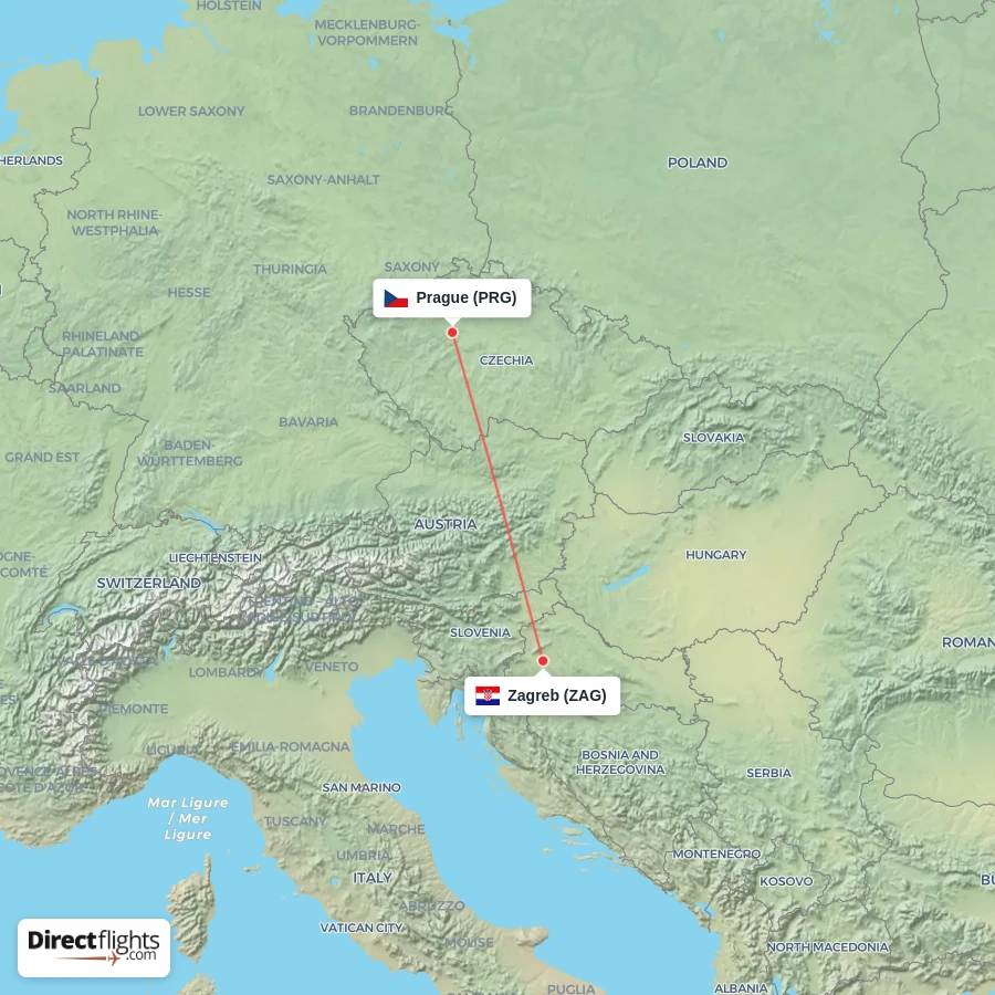 ZAG - PRG route map