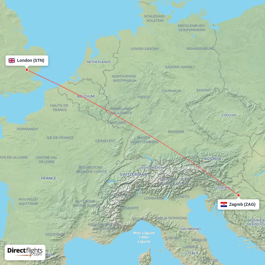 ZAG - STN route map