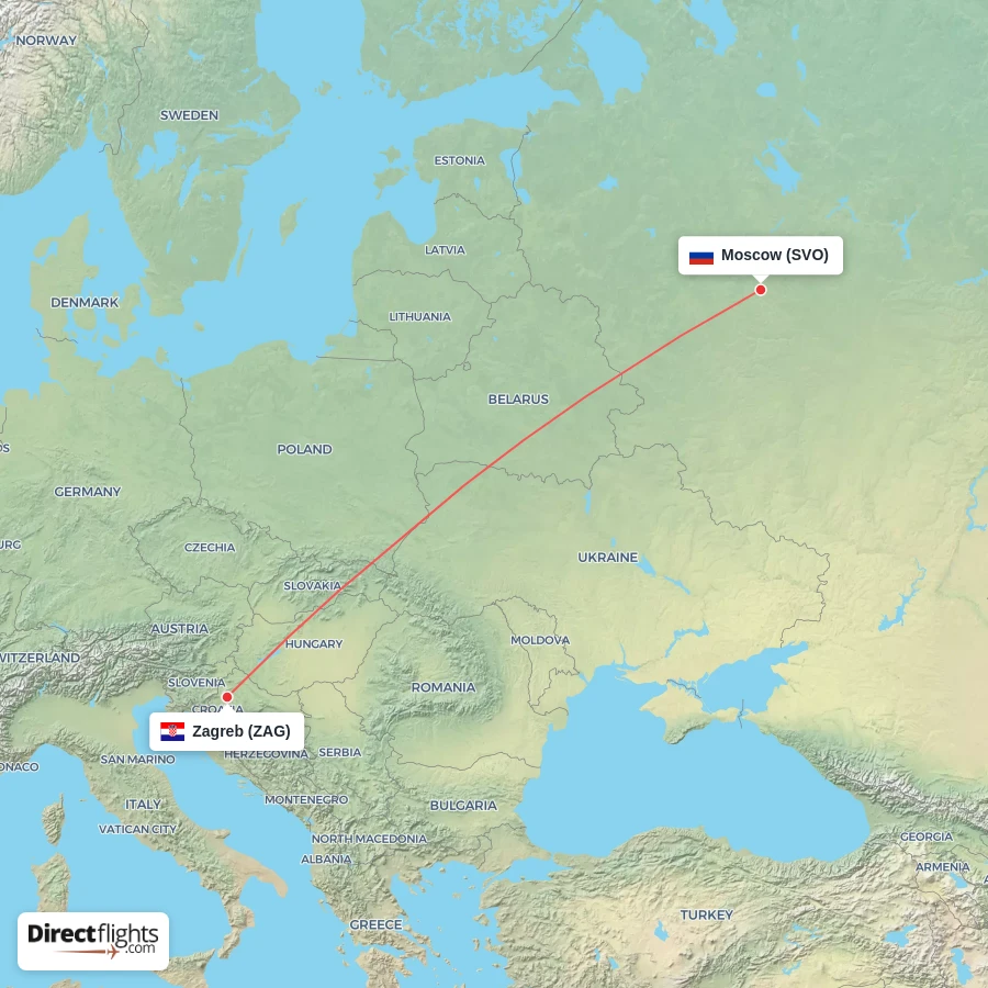 ZAG - SVO route map