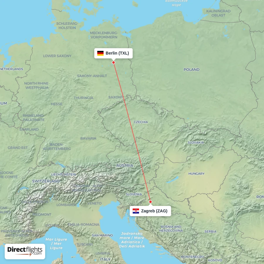 ZAG - TXL route map