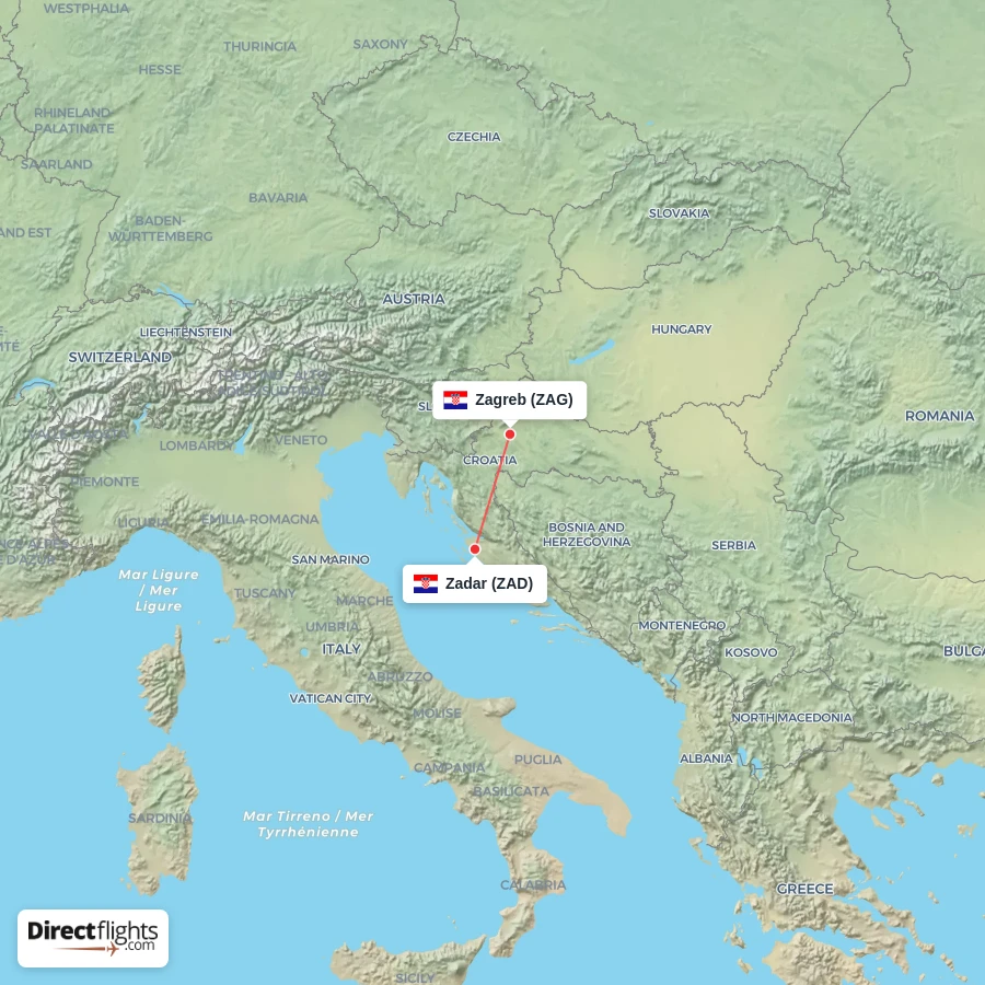 ZAG - ZAD route map