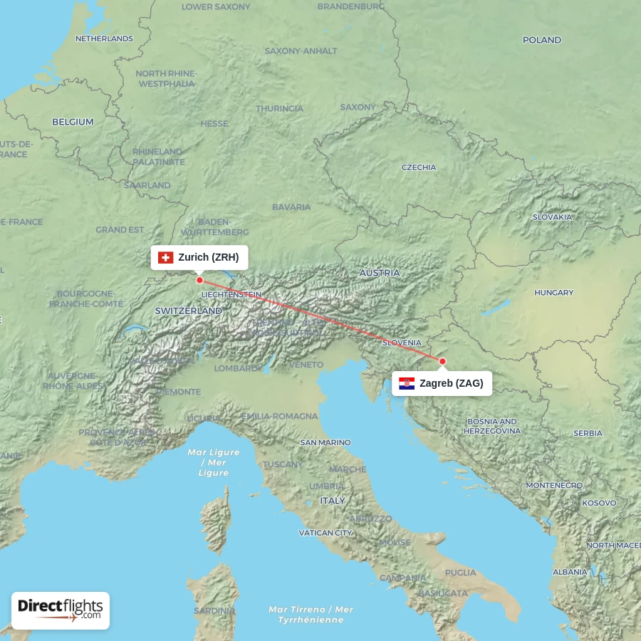 ZAG - ZRH route map