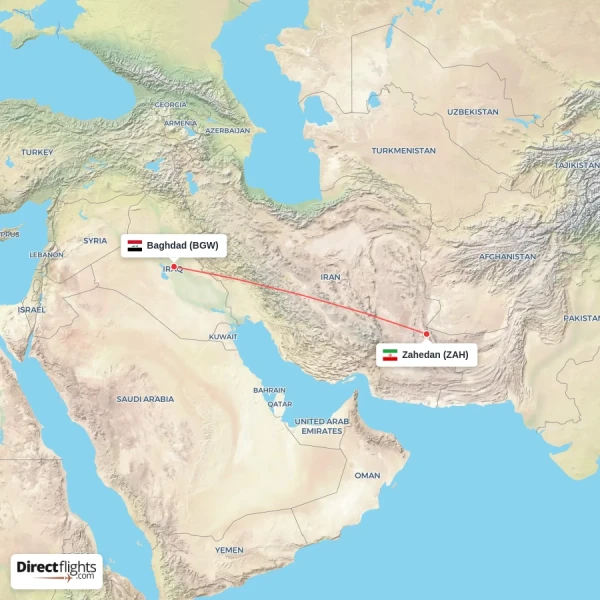 Zahedan - Baghdad direct flight map