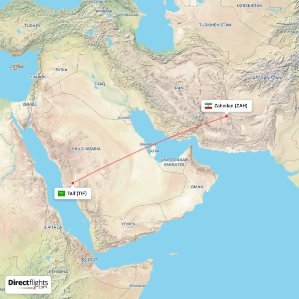 Zahedan - Taif direct flight map