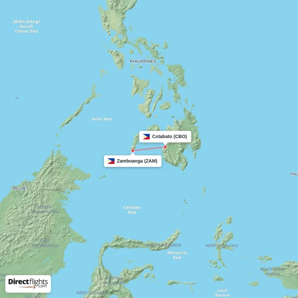 Zamboanga - Cotabato direct flight map