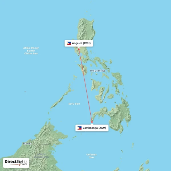 Zamboanga - Angeles direct flight map