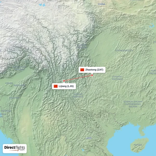 Zhaotong - Lijiang direct flight map