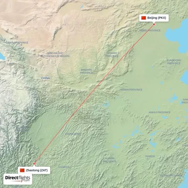 Zhaotong - Beijing direct flight map