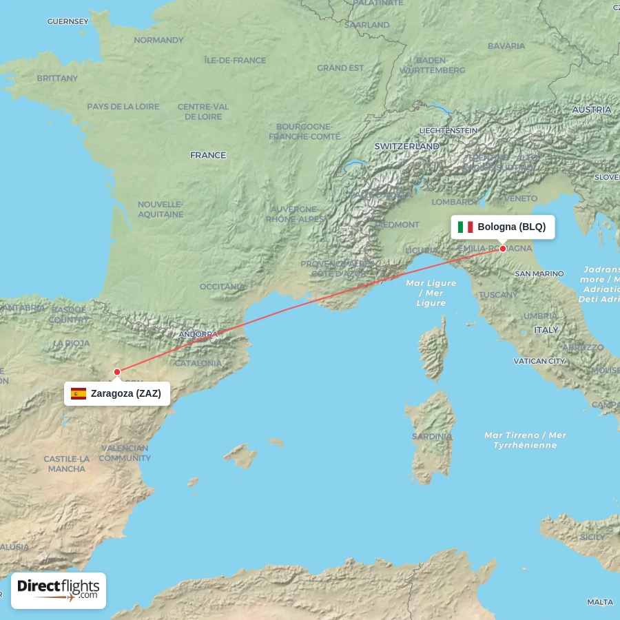 ZAZ - BLQ route map
