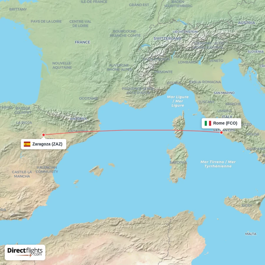 ZAZ - FCO route map